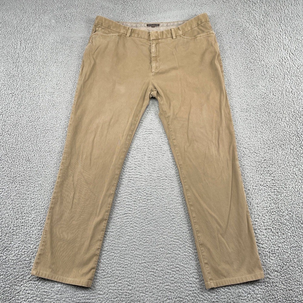 Peter Millar Pants Mens 40 Khaki Tan Straight Leg Flat Front Cotton Blend Twill